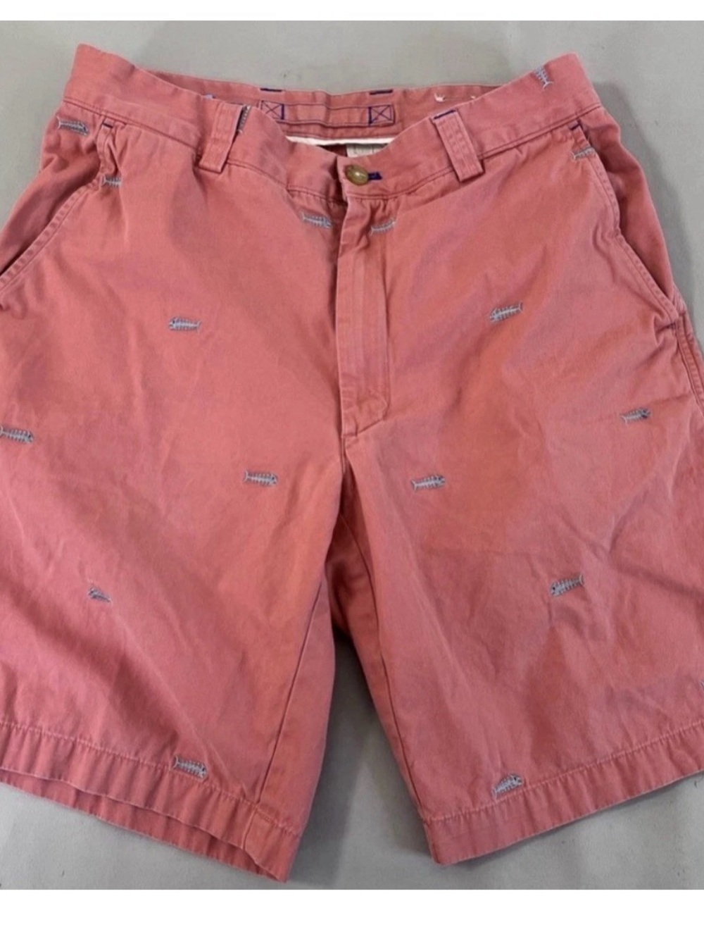 J. McLaughlin Coral Fish Bone Embroidered Cotton Flat-Front Shorts 32